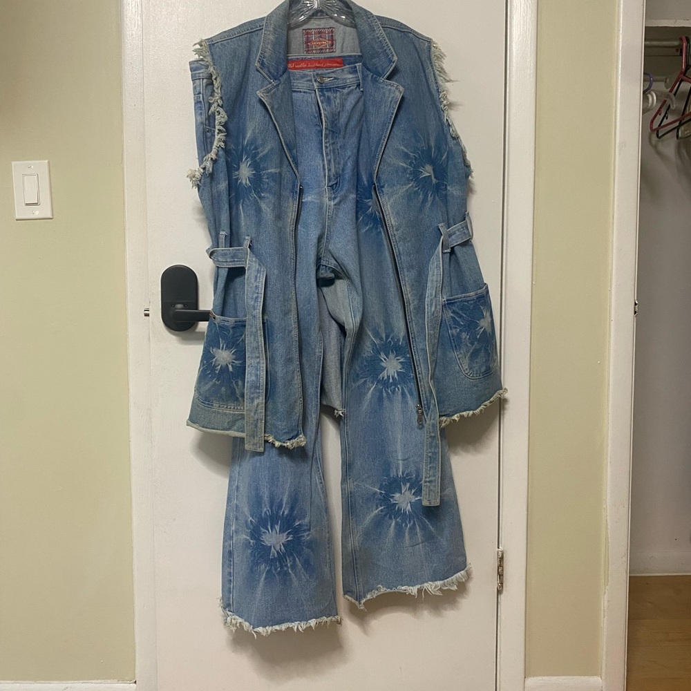 Stylish Blue Tie-Dye Women's Jeans Vest & Pants